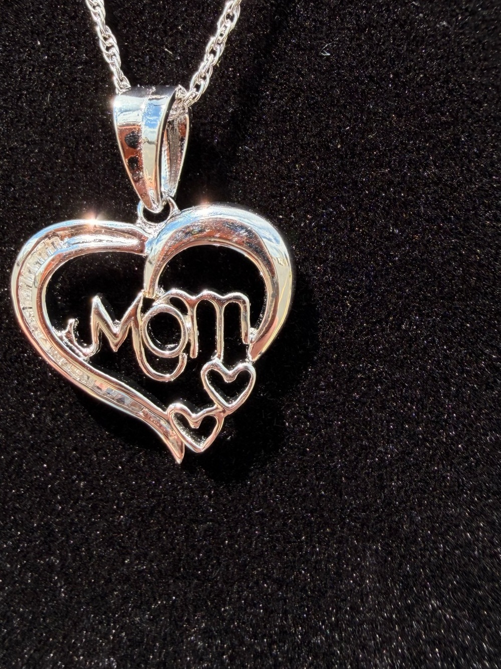 Diamond Mom Heart Necklace 0.12 CTW 14K White Gold Over Sterling 18”